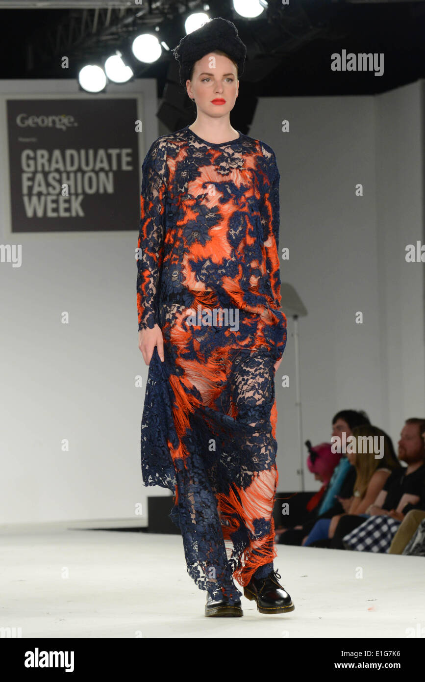 London, UK. 3rd June 2014.  Model wearing a Bath Spa University Designer by Grace Weller the winner of George £10,000 prize at the Graduate Fashion Week  Awards at The Old Brewery in London. Credit:  See Li/Alamy Live News Stock Photo
