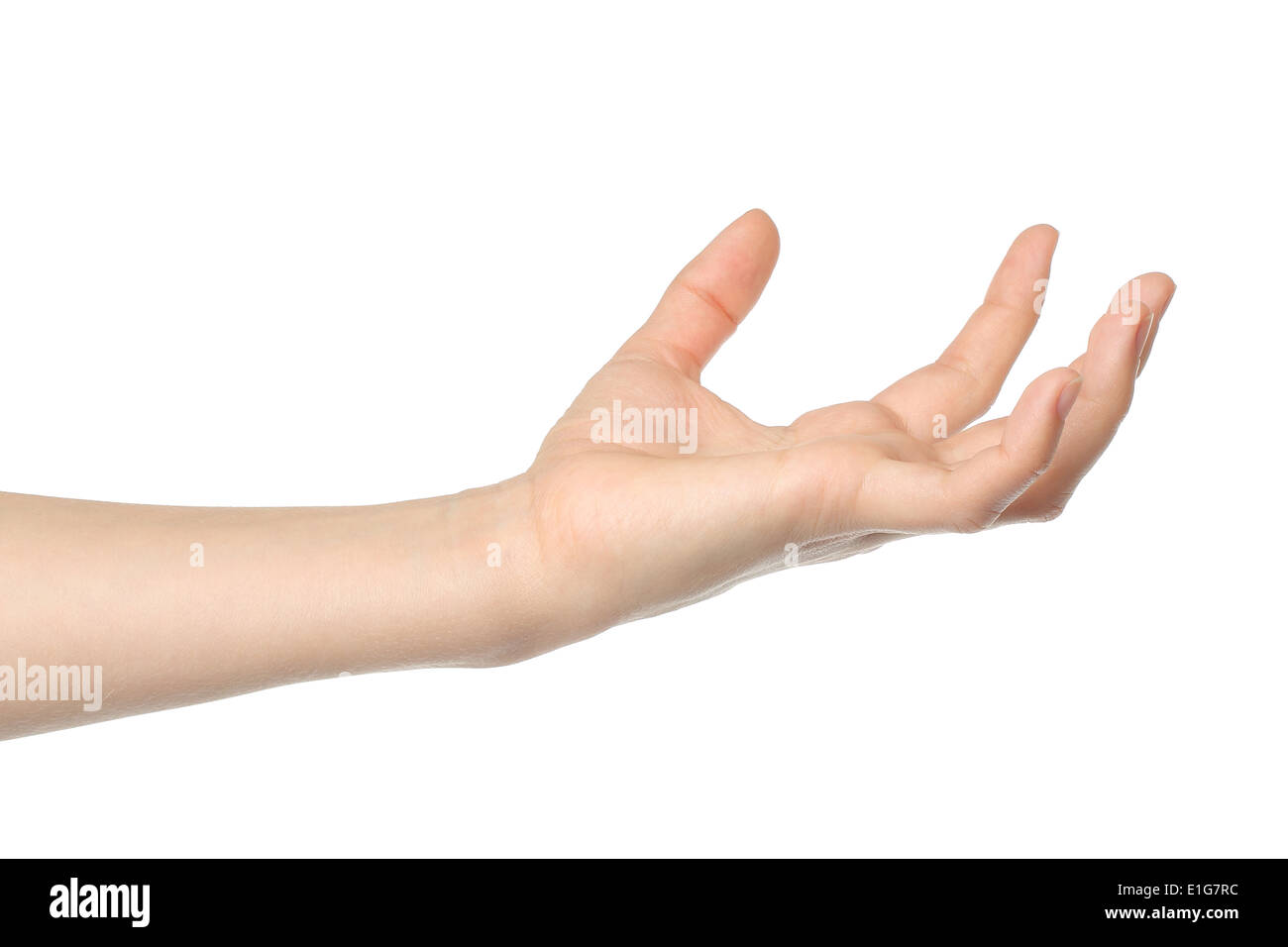 Open woman hand on white background Stock Photo