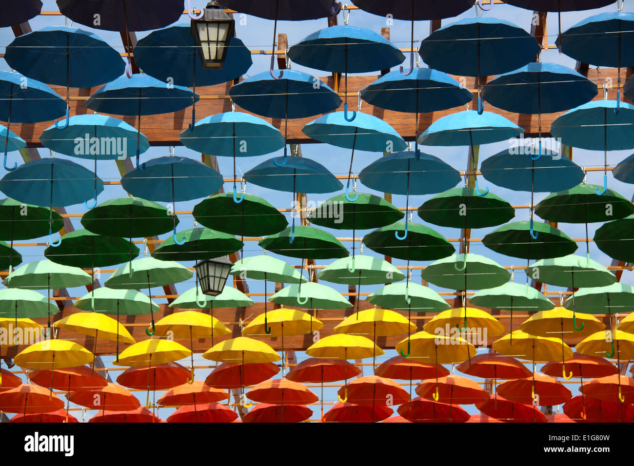 umbrellas in different colours for decorating Stock Photo
