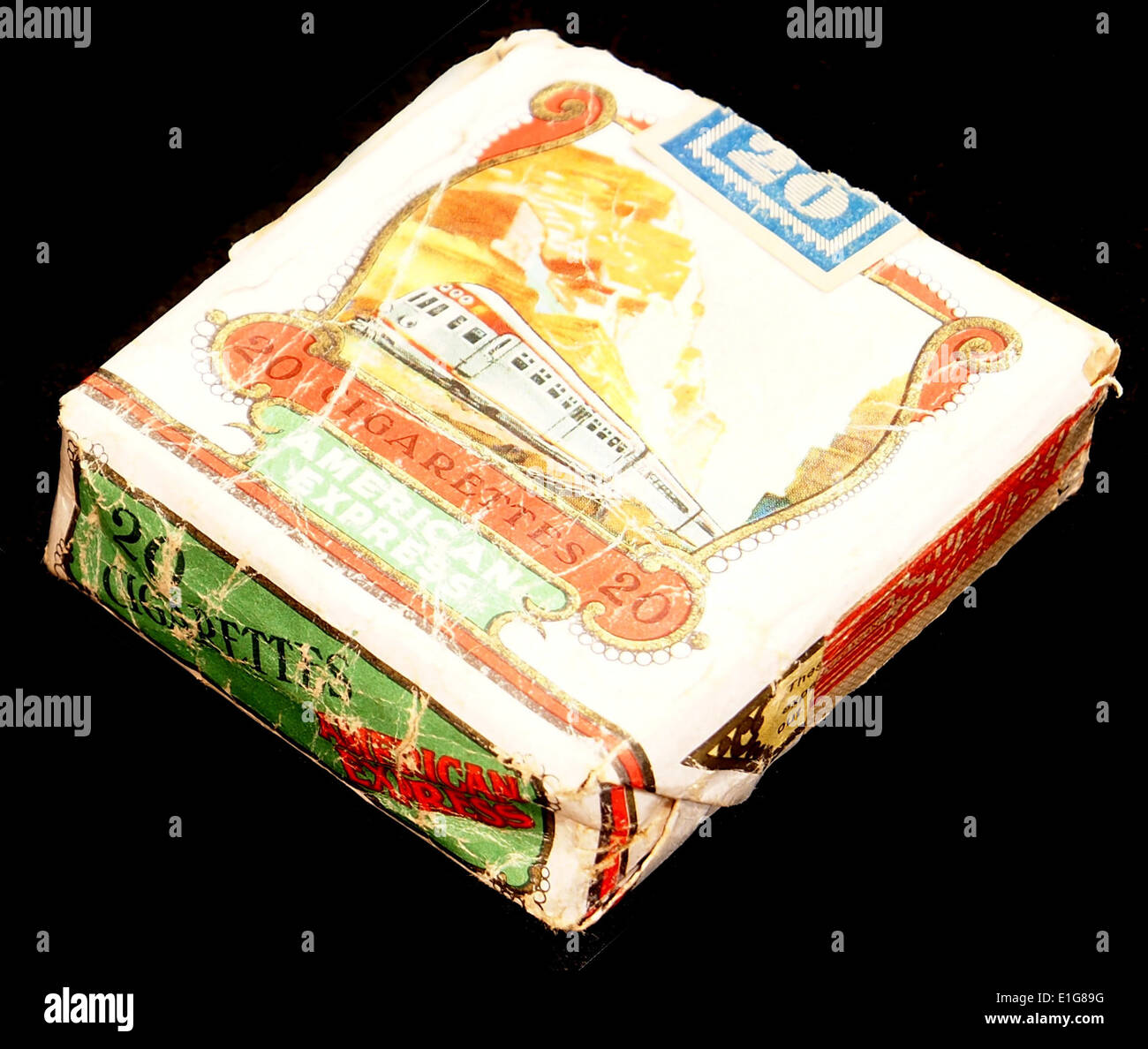 A pack of American Express cigarettes, showing the brand's packaging  design. This cigarette pack is part of the consumer product market for  tobacco goods Stock Photo