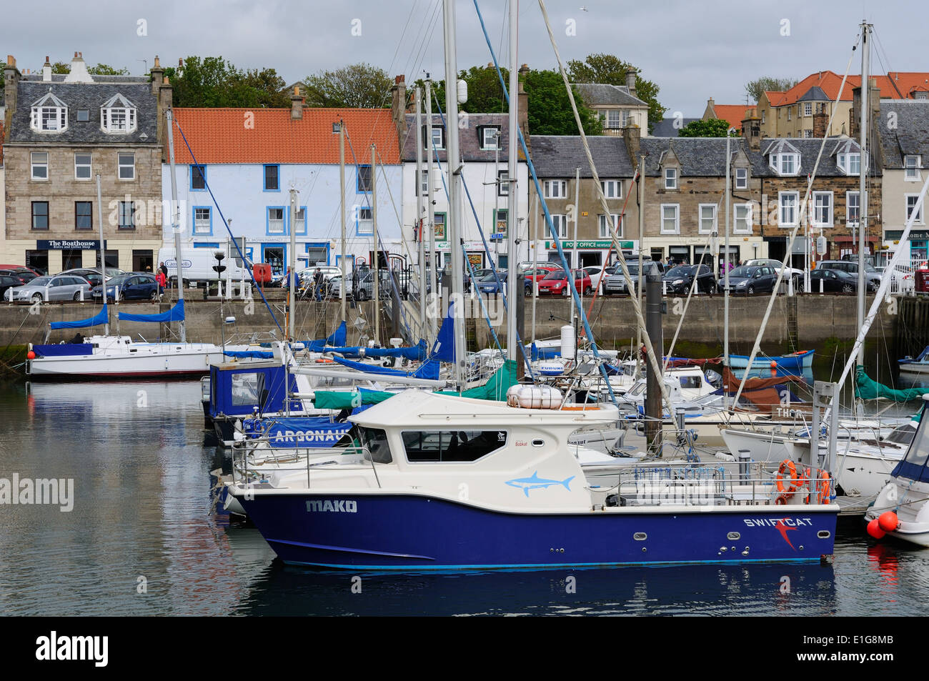 Anstruther harbour and village street in Scotland. Stock Photo