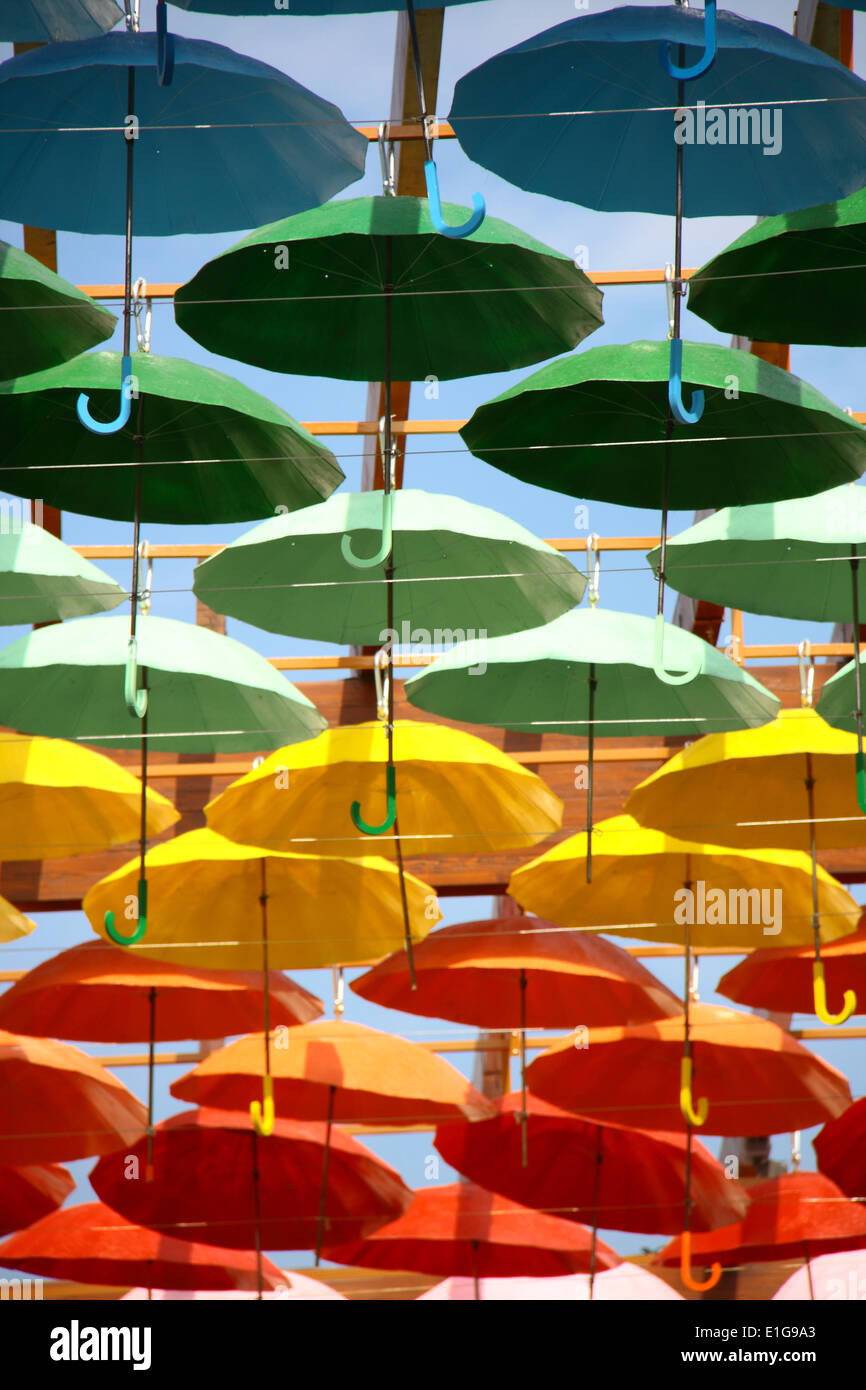 umbrellas in different colours for decorating Stock Photo