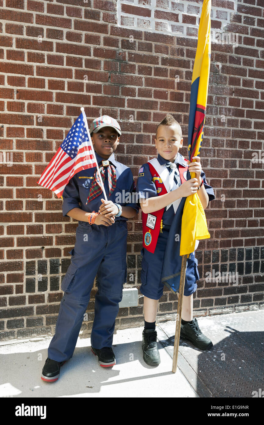 Cub scouts prepare to march in The Kings County Memorial Day Parade in the Bay Ridge Section of Brooklyn, NY, May 26, 2014. Stock Photo