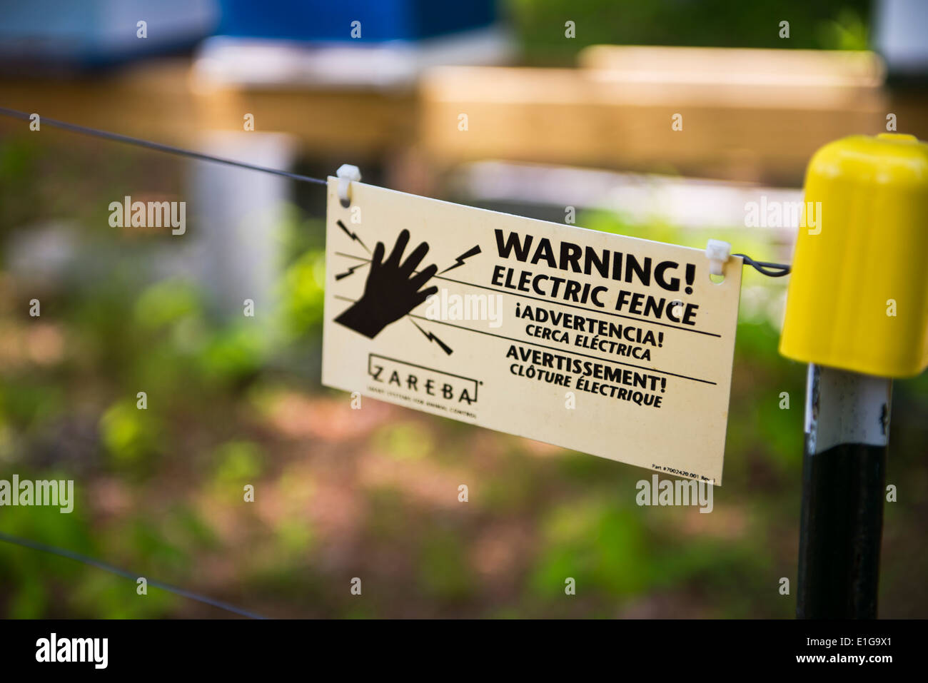 Warning Sign, Electric Fence Stock Photo