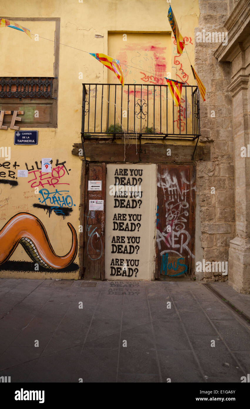 House with graffiti and question in Valencia Spain Stock Photo