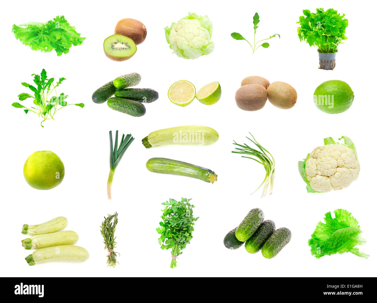Set of Fresh Green Vegetables Isolated on White Background Stock Photo ...