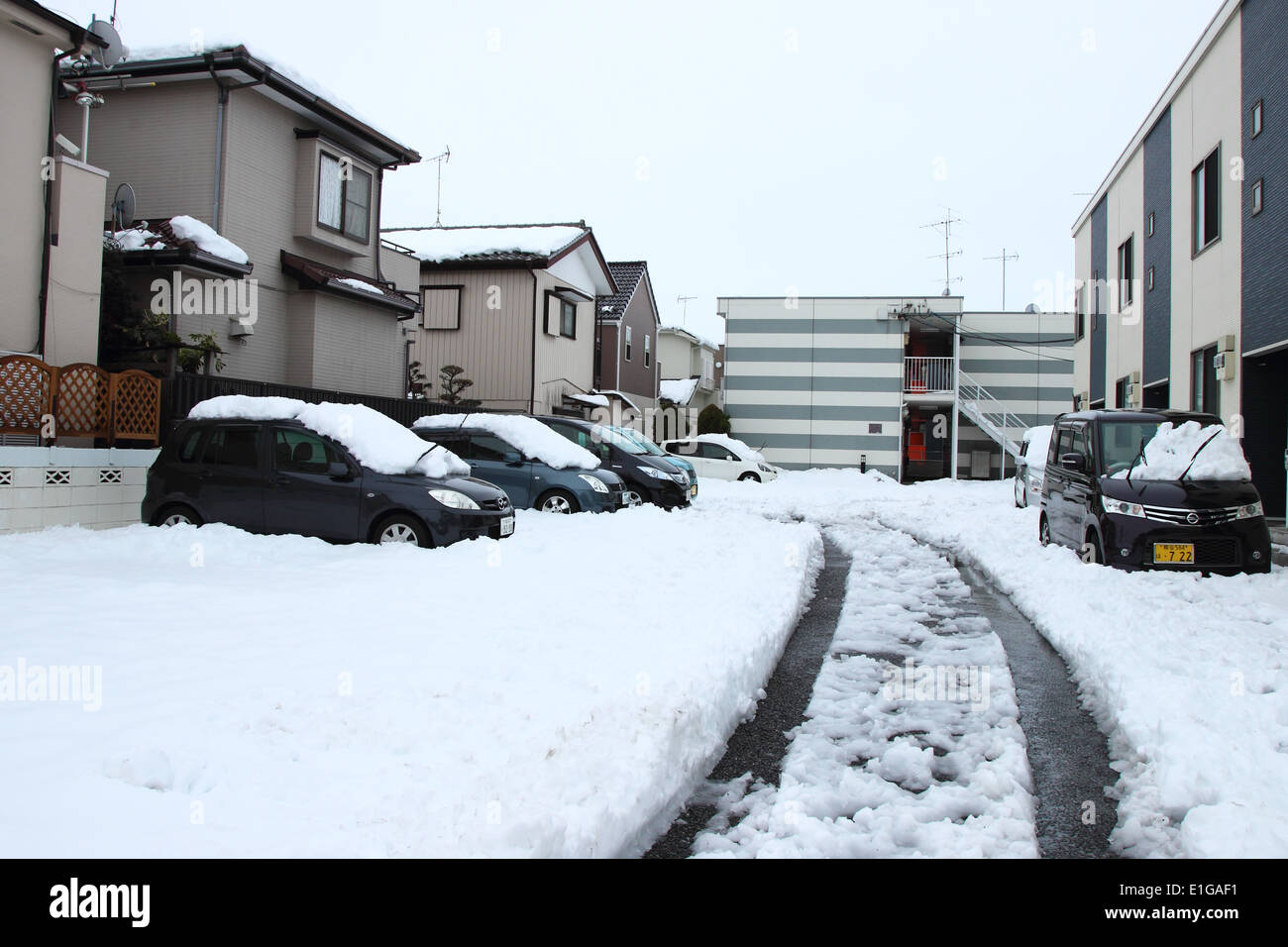 Japan- Feb14 : The heaviest snow in decades in Tokyo and other areas of Japan , On FEB 14, 2014 in Japan Stock Photo
