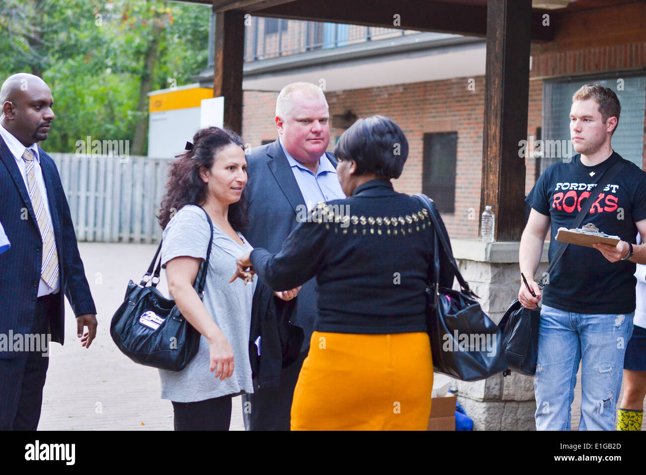 Toronto mayor, Rob ford talking to the people of toronto in etobicoke. Stock Photo