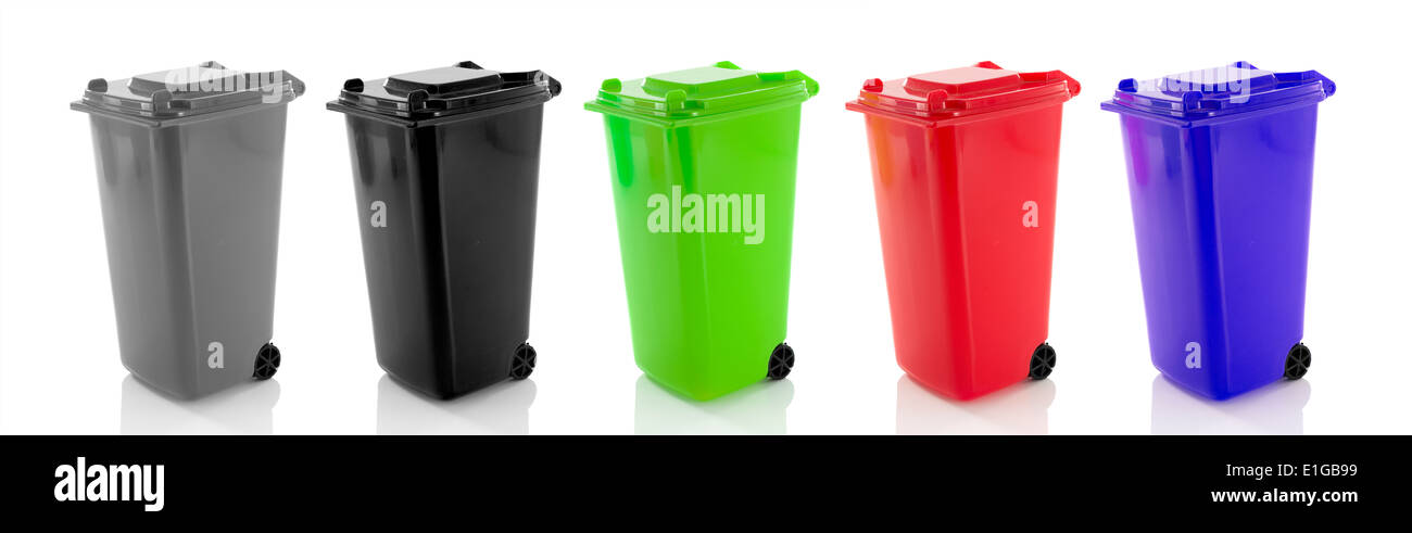 separated waste bin containers isolated on white Stock Photo