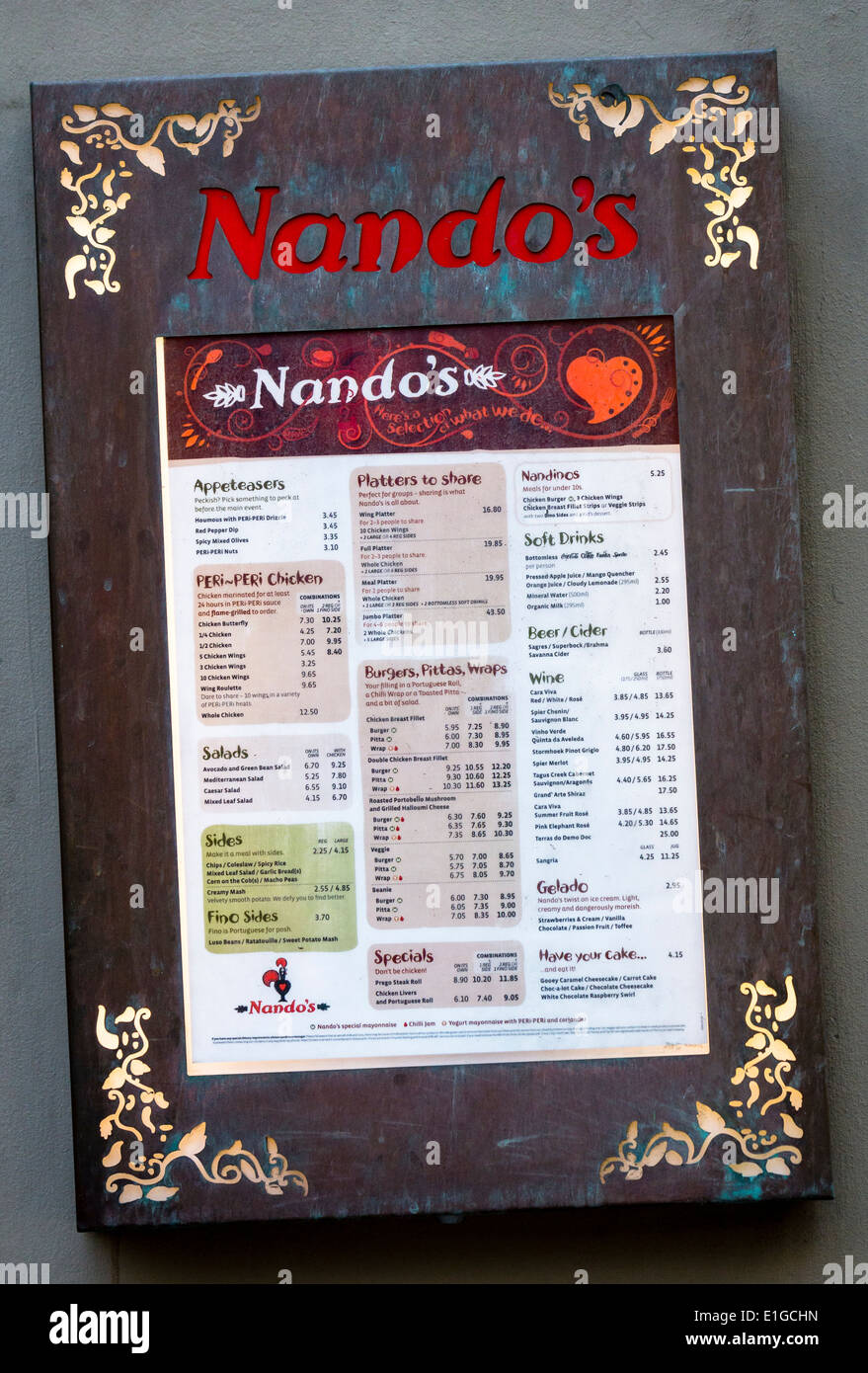 Nando s Restaurant Menu and Sign Stock Photo Alamy