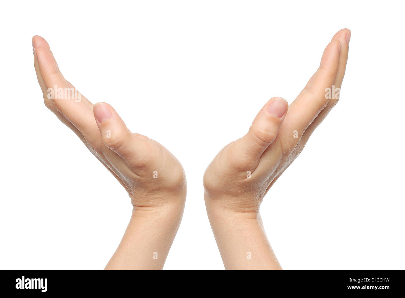 Two open woman hands on white background Stock Photo