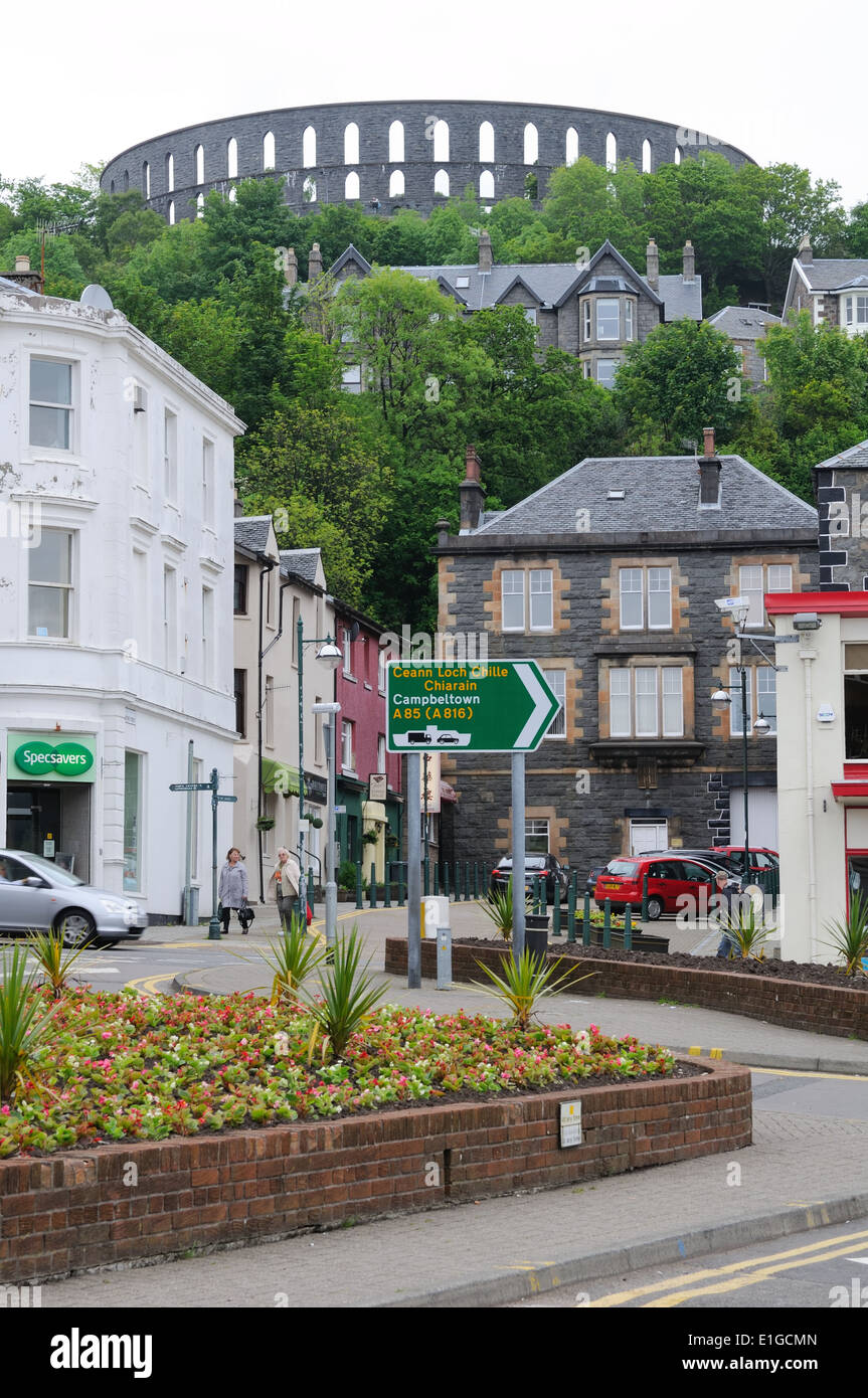 Oban town centre showing McCaig's Tower Stock Photo
