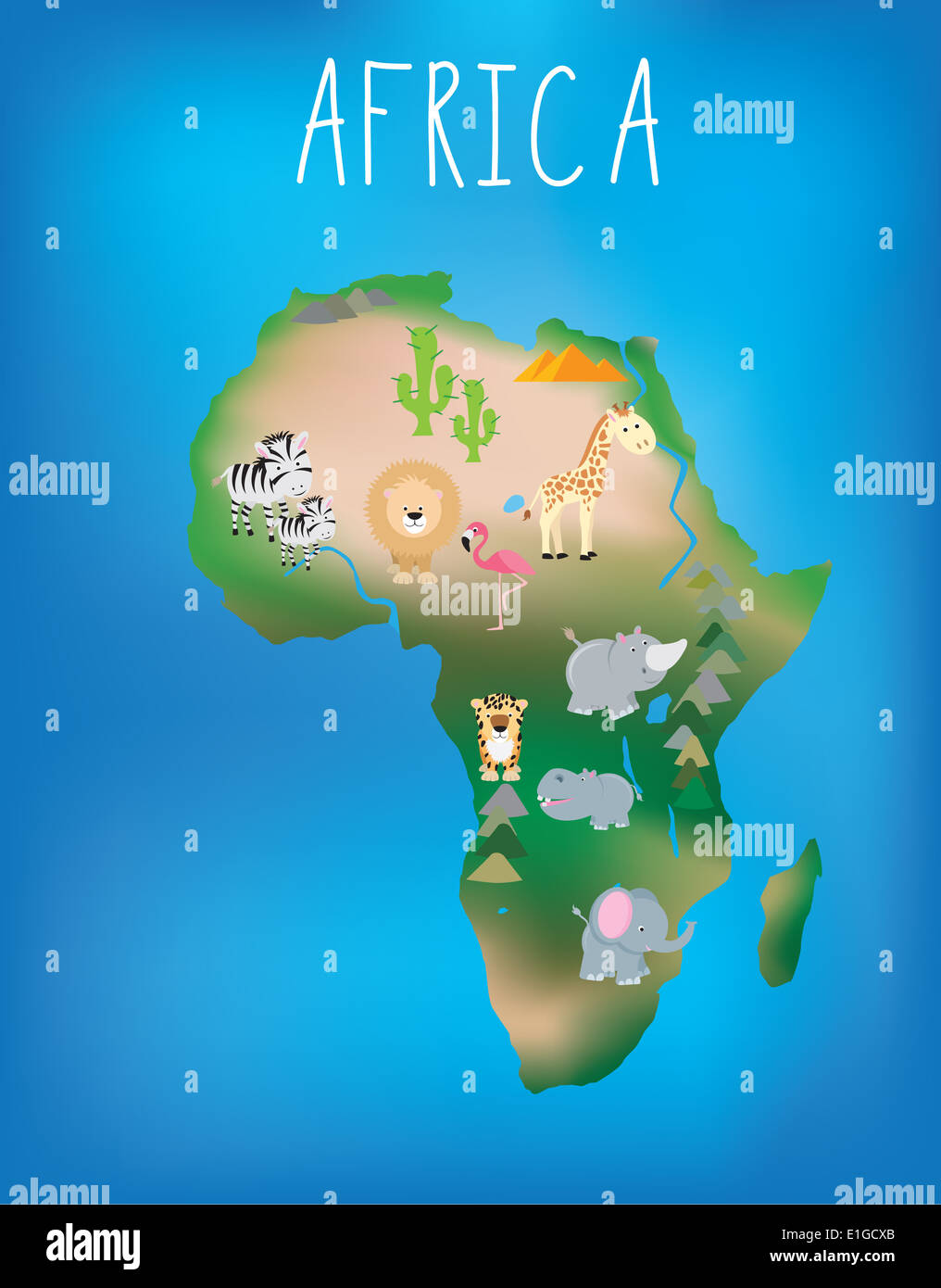 African world map brightly illustrated with cute child friendly animals  Stock Photo - Alamy