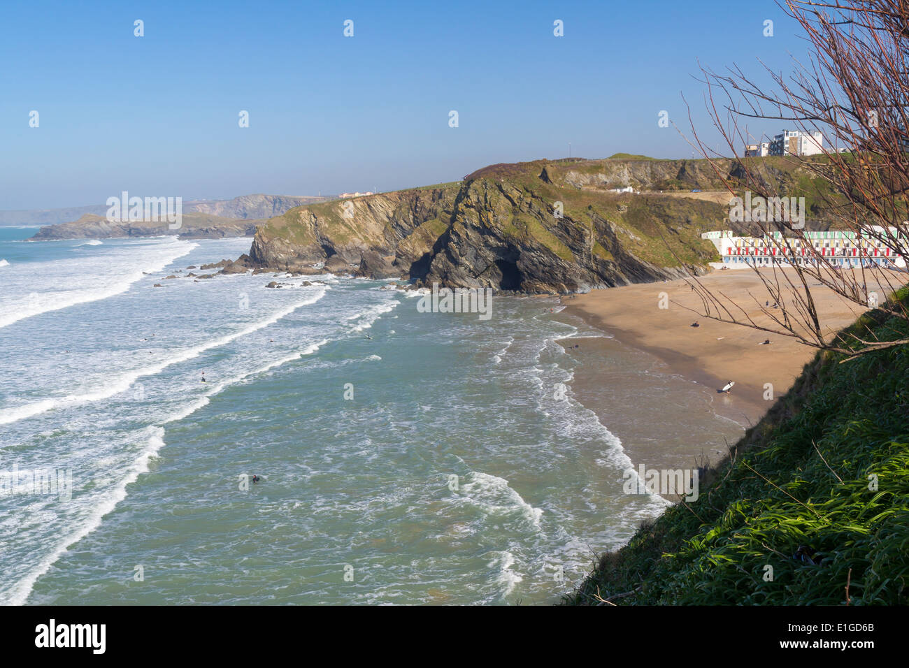 Overlooking Tolcarne Beach Newquay Cornwall England UK Europe Stock Photo