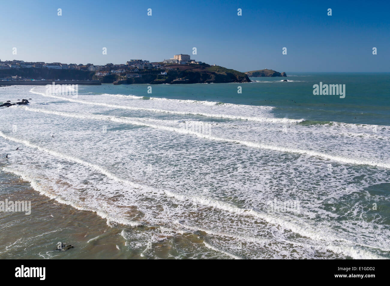 Overlooking Tolcarne Beach Newquay Cornwall England UK Europe Stock Photo