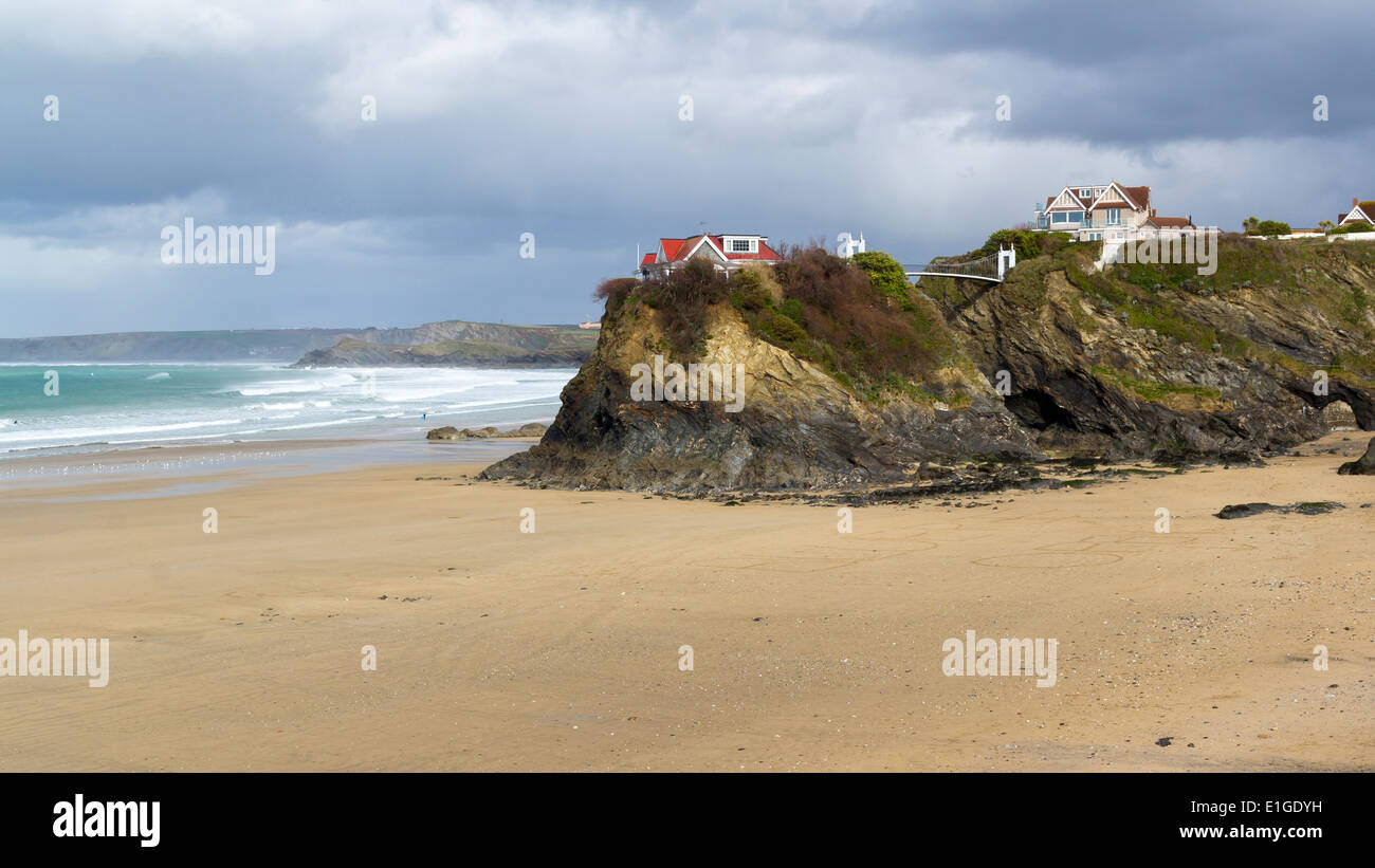 Town Beach and The Island at Newquay Cornwall England UK Europe Stock Photo