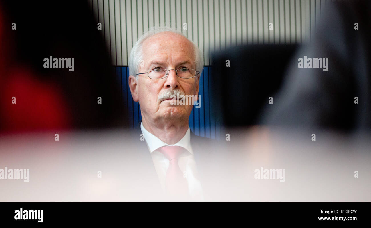 German Public Prosecutor Harald Range attends the Legal Committee meeting of the German Bundestag parliament in Berlin, Germany, 04 June 2014. The closed meeting focuses on investigations into the NSA affair. The office of the German attorney general has been examining allegations against the US intelligence agency NSA and other foreign intelligence services for months. Photo: KAY NIETFELD/dpa Stock Photo