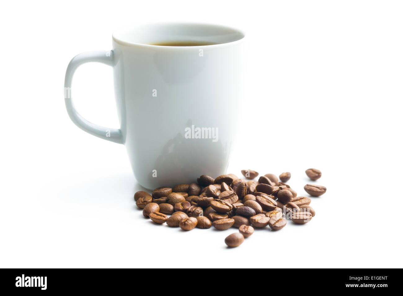 coffee cup and coffee beans on white background Stock Photo - Alamy