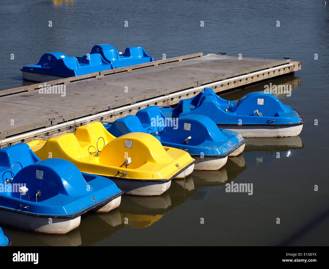 paddle boats for rent at Lake Elizabeth, Fremont California Stock Photo