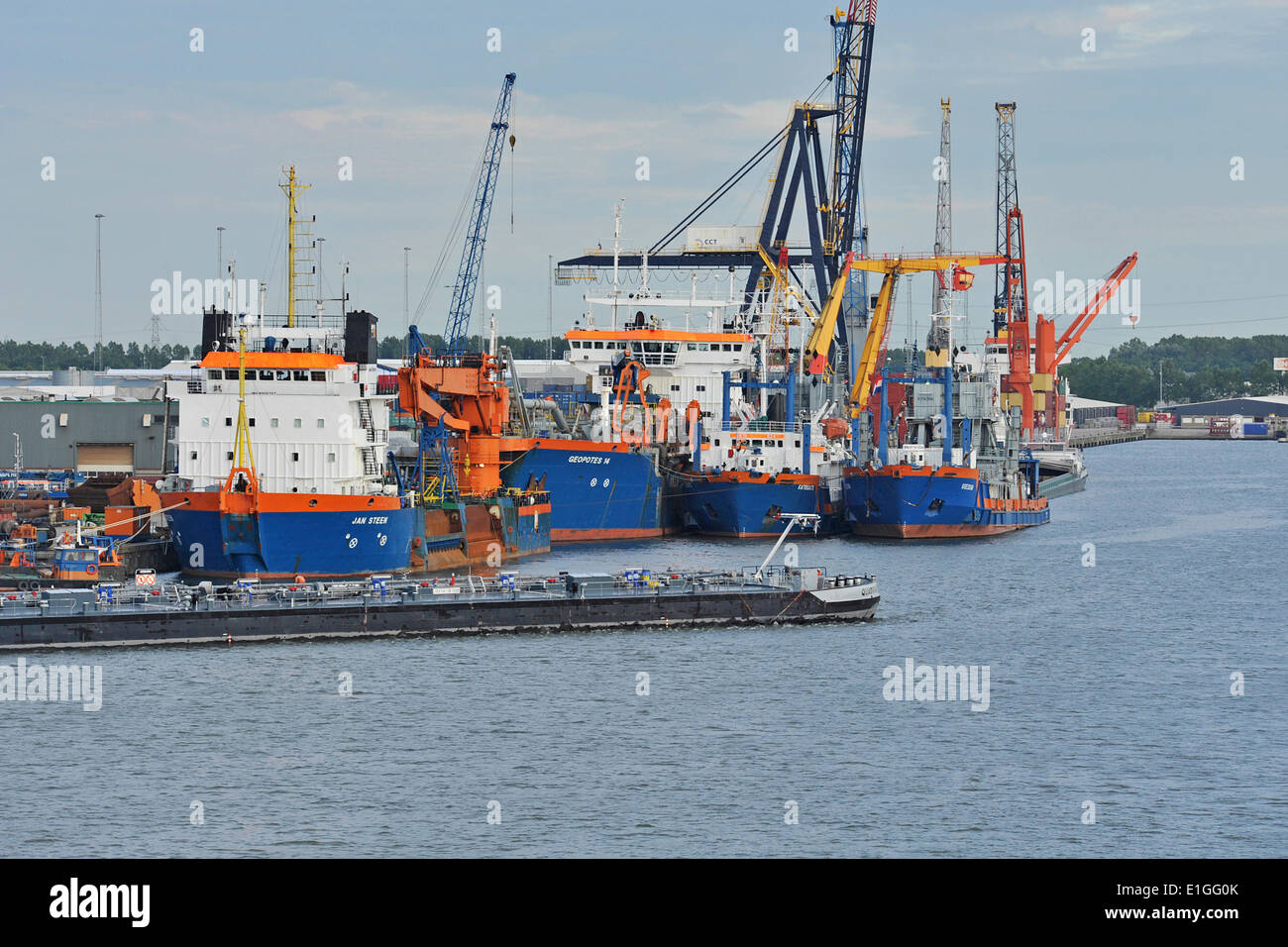 Many ships at the docks in Moerdijk, 20 July 2012 Stock Photo