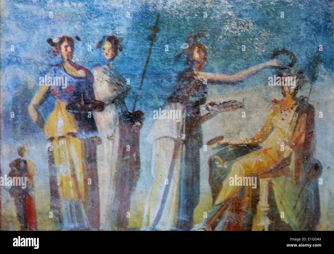 Greek fresco depicting a coronation of a cult leader from the Casa d'Adonide. Dated 1st Century B.C. Stock Photo