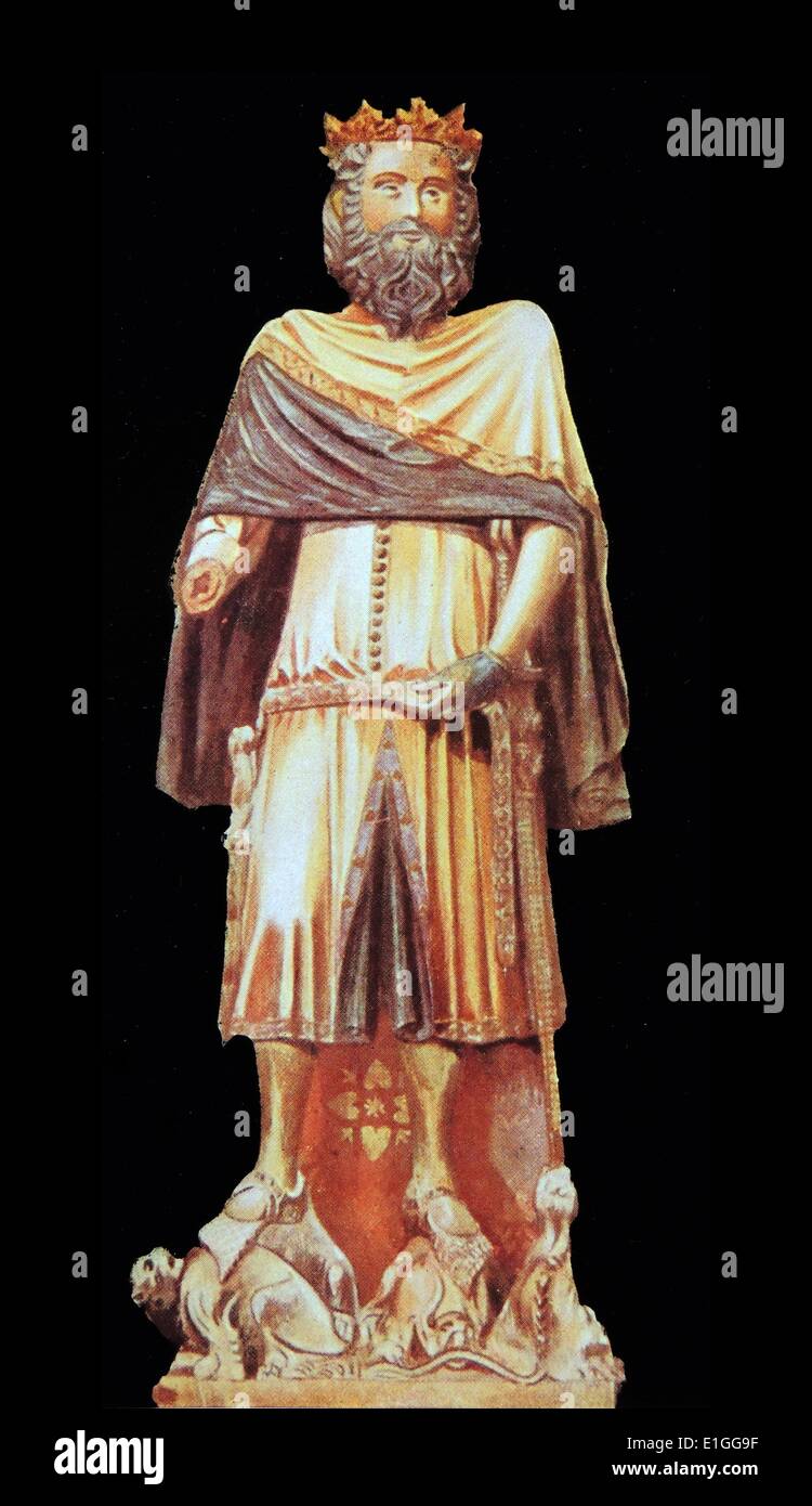 Polychrome alabaster statue representing Ramiro I of Aragon (1007 - 1063) The first King of Aragon. The kingdom of Aragon was a medieval and early modern kingdom in the Iberian Peninsula. Spain Stock Photo