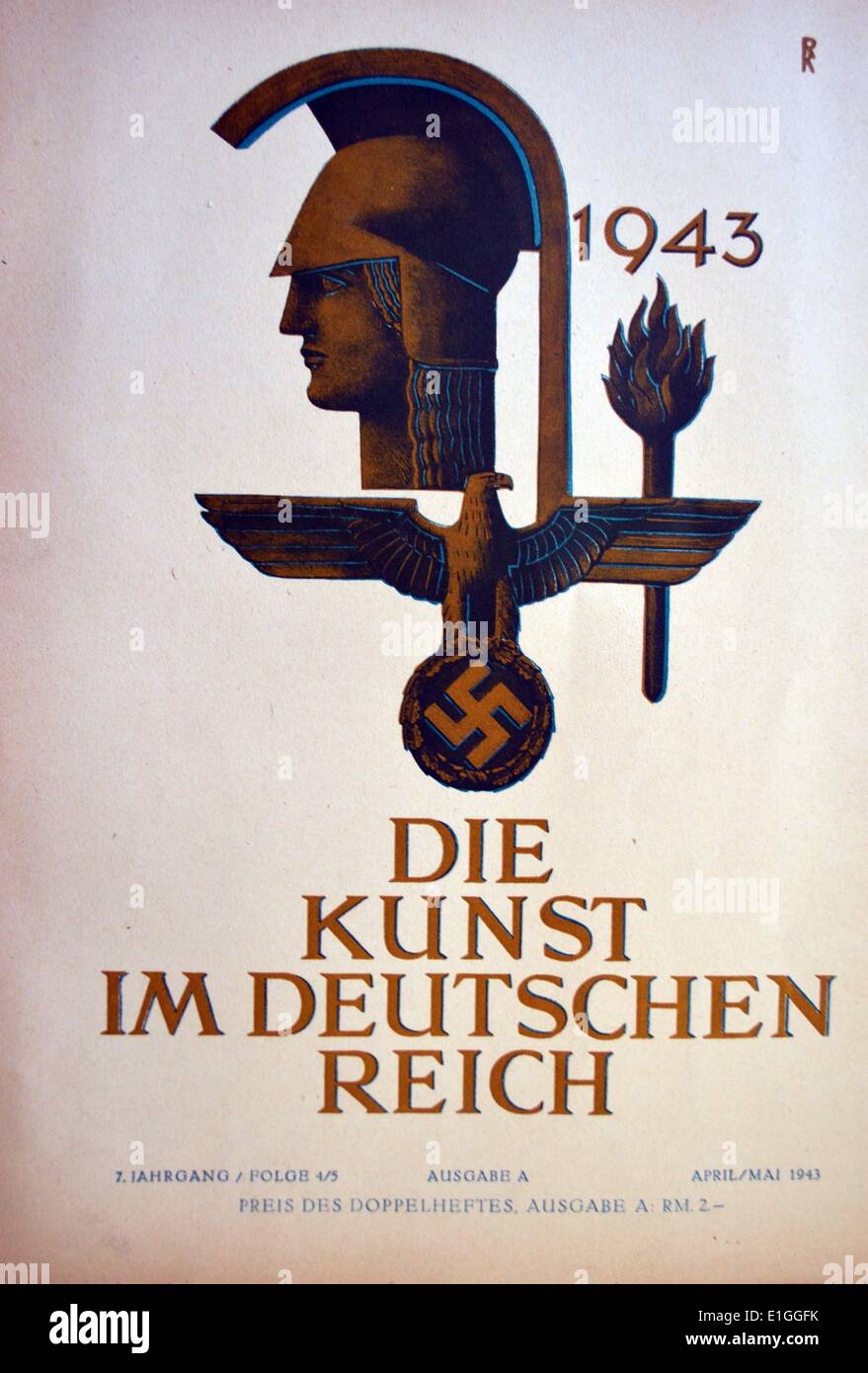1943 cover of 'Die Kunst im deutschen Reich' (Art in the German Reich) was first published in January 1937 by Gauleiter Adolf Wagnerand later issued under the direction Adolf Hitler himself. Stock Photo