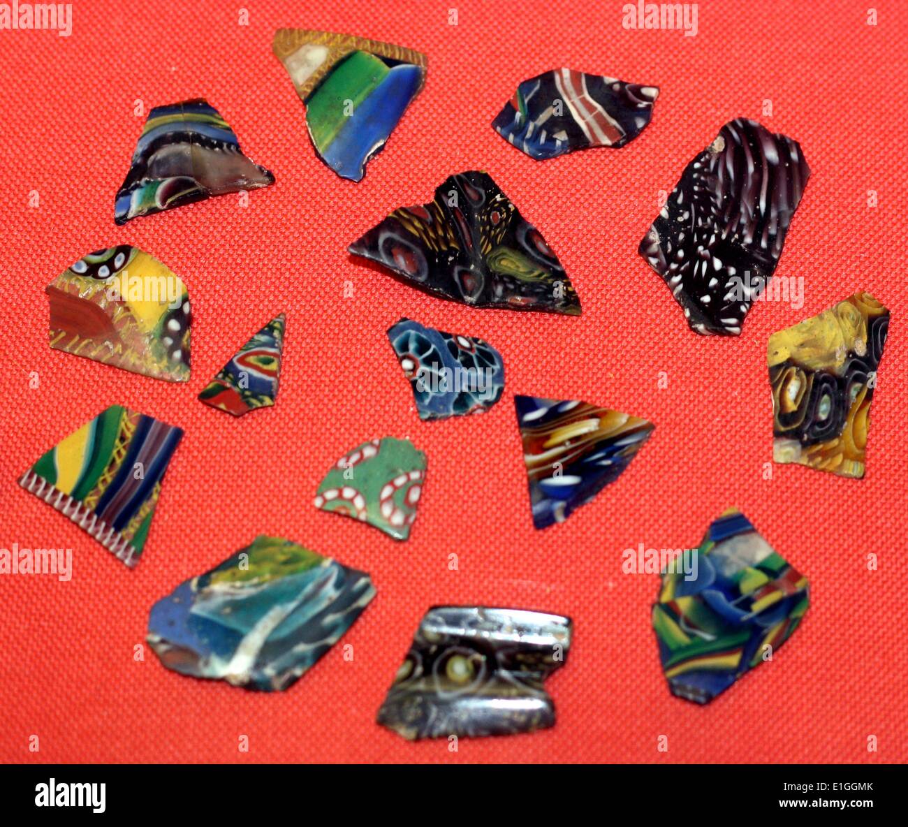 Fragments of 'mosaic glass', probably all from bowls, made by the