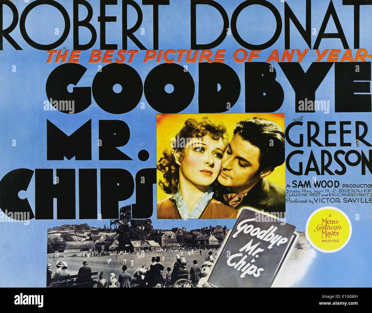 Goodbye, Mr. Chips,  a 1939 British romantic drama film starring Robert Donat and Greer Garson. Stock Photo