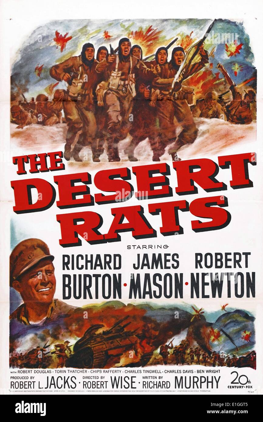 The Desert Rats starring Richard Burton, James Mason and Robert Newton a 1953 American War film about the World War II Siege of Tobruk. Stock Photo