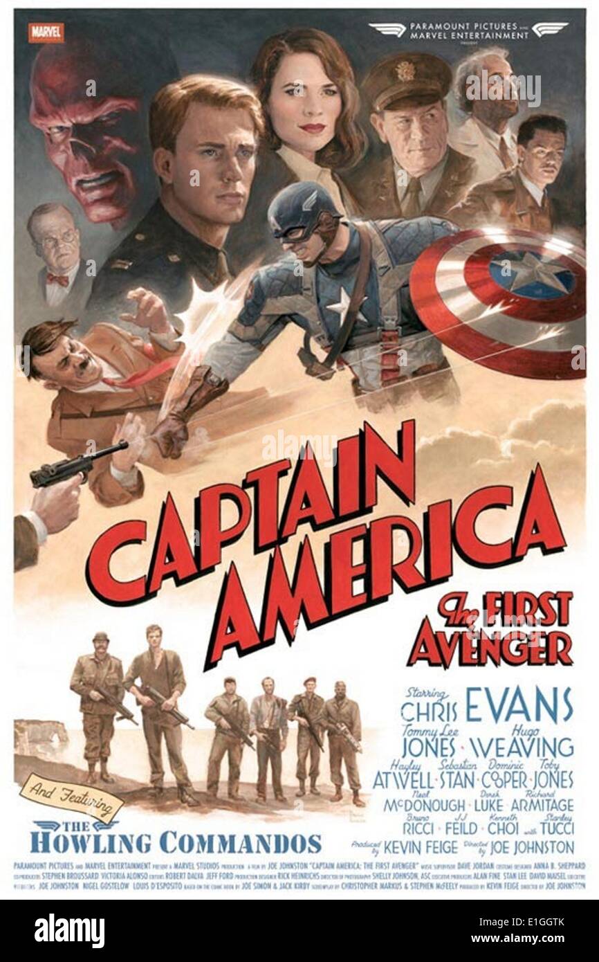 Captain America, The First Avenger a 2011 American superhero film based on the Marvel Comics character Captain America, starring Chris Evans, Tommy Lee Jones and Hugo Weaving. Stock Photo