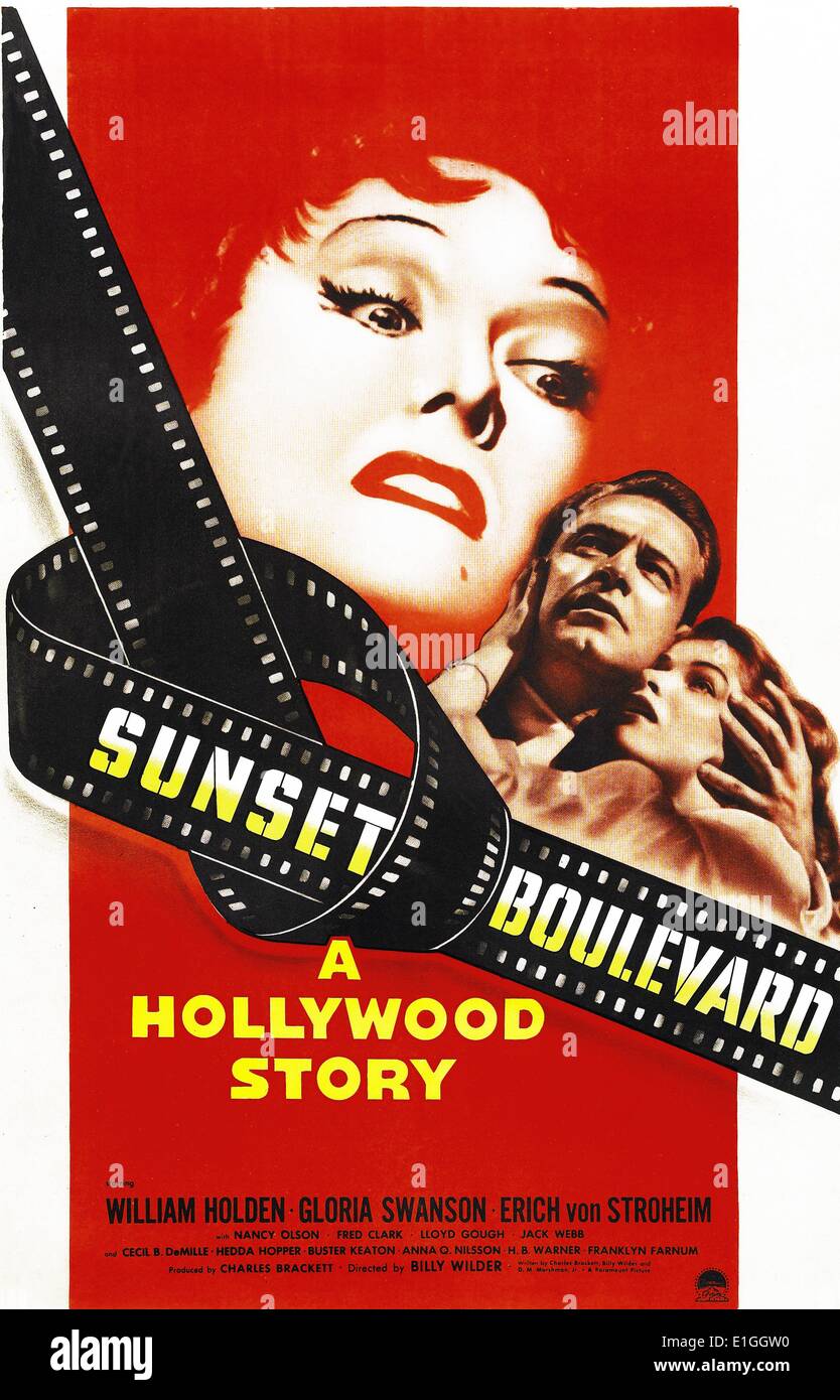 Sunset Boulevard, 1950 classic film starring William Holden, Gloria Swanson and Erich von Stroheim. Stock Photo