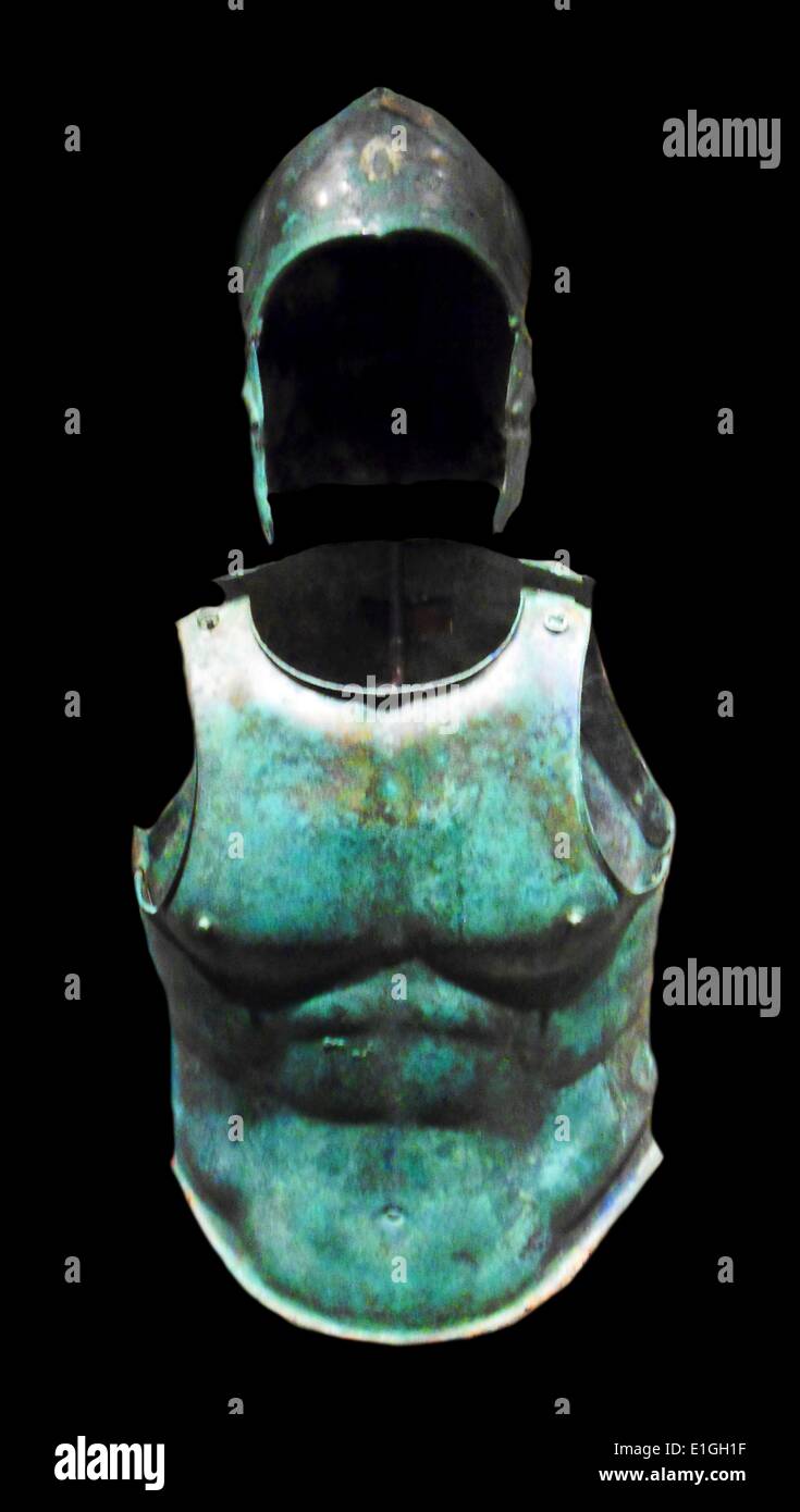 Set of bronze armor, Greek, South Italian, Apulian, ca. 330 B.C. Stock Photo