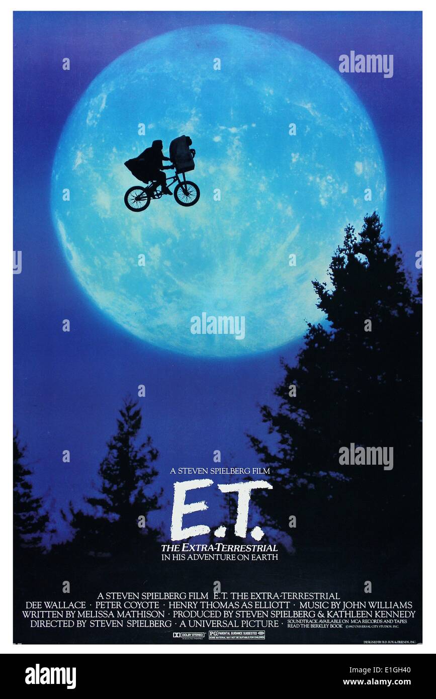 E.T. (the Extra-Terrestrial), a 1982 American science fiction film starring Henry Thomas, Dee Wallace, Peter Coyote and Robert MacNaughton. Stock Photo