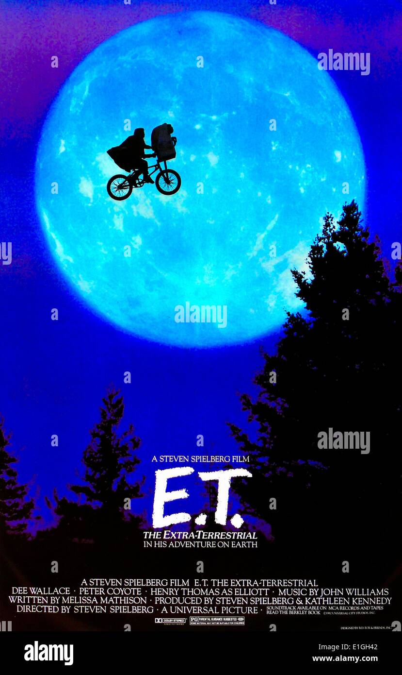 E.T. (the Extra-Terrestrial), a 1982 American science fiction film starring Henry Thomas, Dee Wallace, Peter Coyote and Robert MacNaughton. Stock Photo
