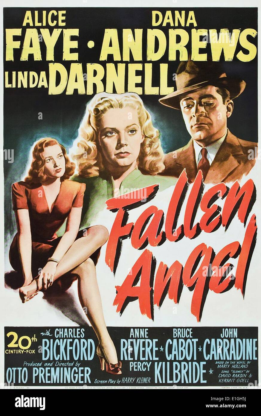 Fallen Angel a 1945 black-and-white film noir.  It features Alice Faye, Dana Andrews and Linda Darnell. Stock Photo