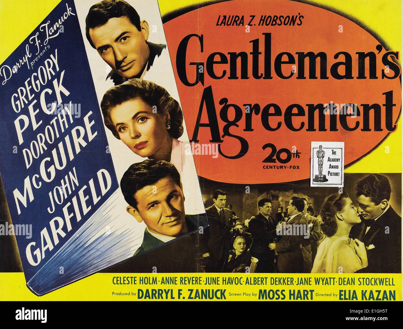Gentleman's Agreement, a 1947 drama film starring Gregory Peck, Dorothy McGuire and John Garfield. Stock Photo