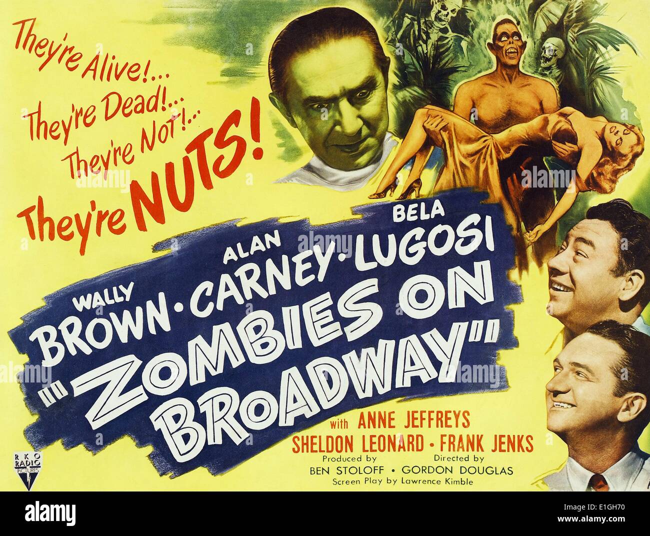 Lobby Card for the film 'Zombies on Broadway' Zombies on Broadway, an American Comedy-horror film released in 1945. Stock Photo
