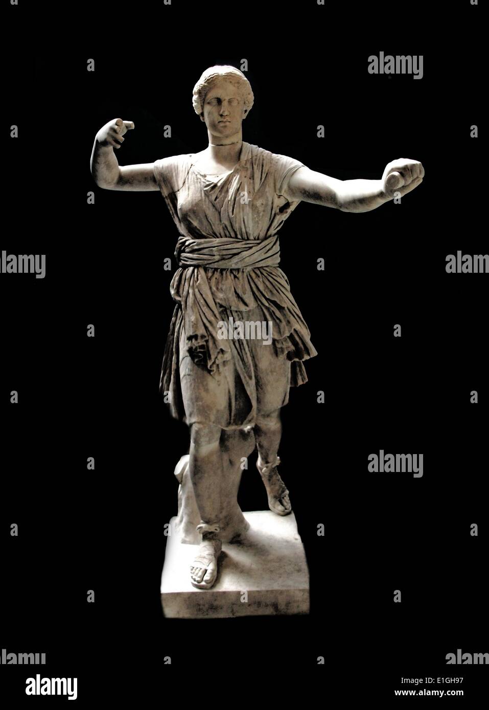 Female Statue representing the goddess Artemis.  She was the goddess of hunting, wilderness and wild animals. Stock Photo