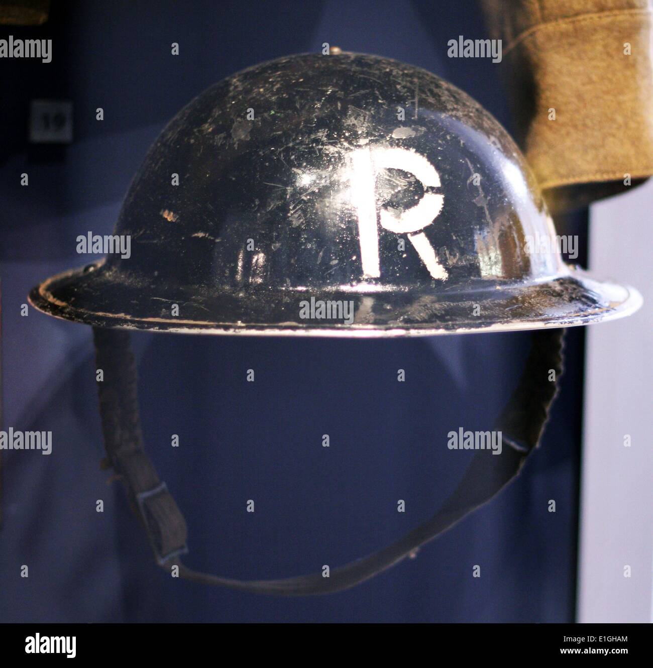 Rescue helmet. For an ARP Warden used during air raids in England during World War Two Stock Photo