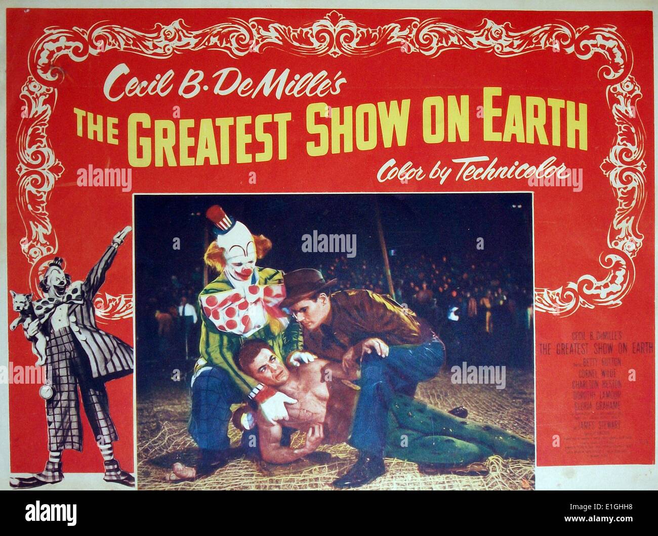 The Greatest show on Earth a 1952 American drama film starring James Stewart, Charlton Heston, Betty Hutton and Cornel Wilde. Stock Photo