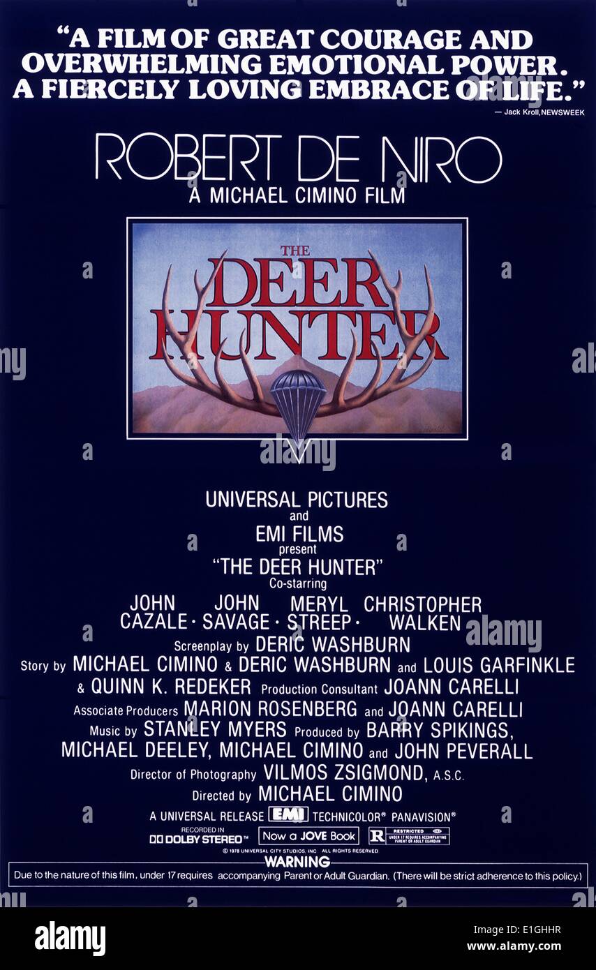 The Deer Hunter a 1978 American war drama film starring John Cazale, John Savage, Meryl Streep and Christopher Walken. Stock Photo