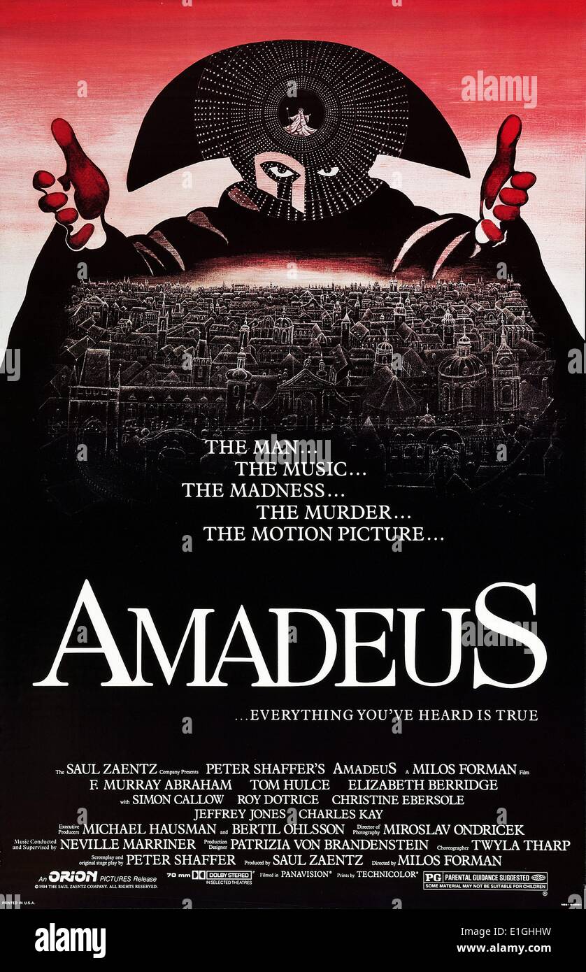 Amadeus a 1984 period drama film starring F. Murray Abraham, Tom Hulce and Elizabeth Berridge. Stock Photo