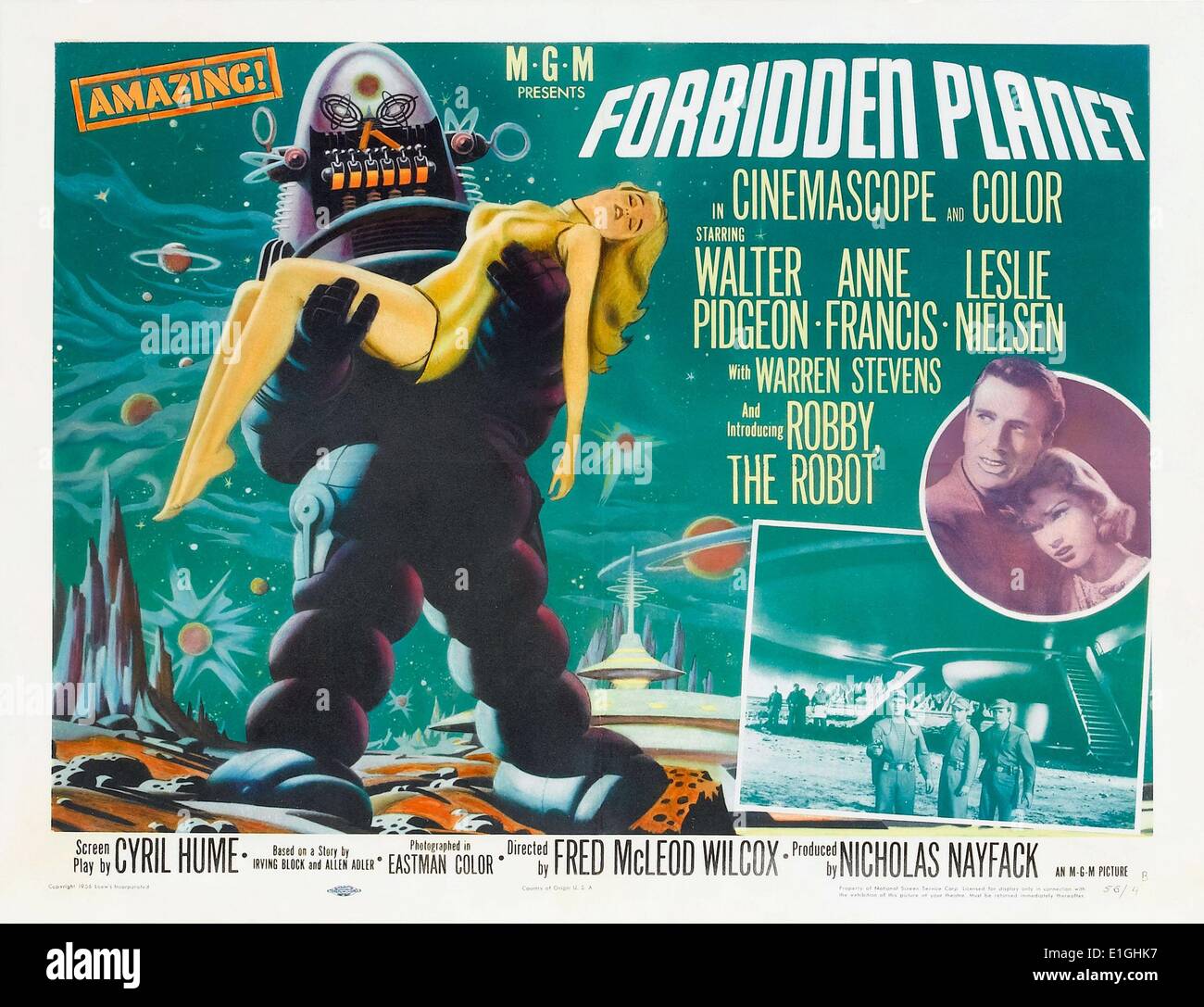 Forbidden Planet, a 1956 science fiction film starring Walter Pidgeon, Anne Francis and Leslie Nielsen. Stock Photo