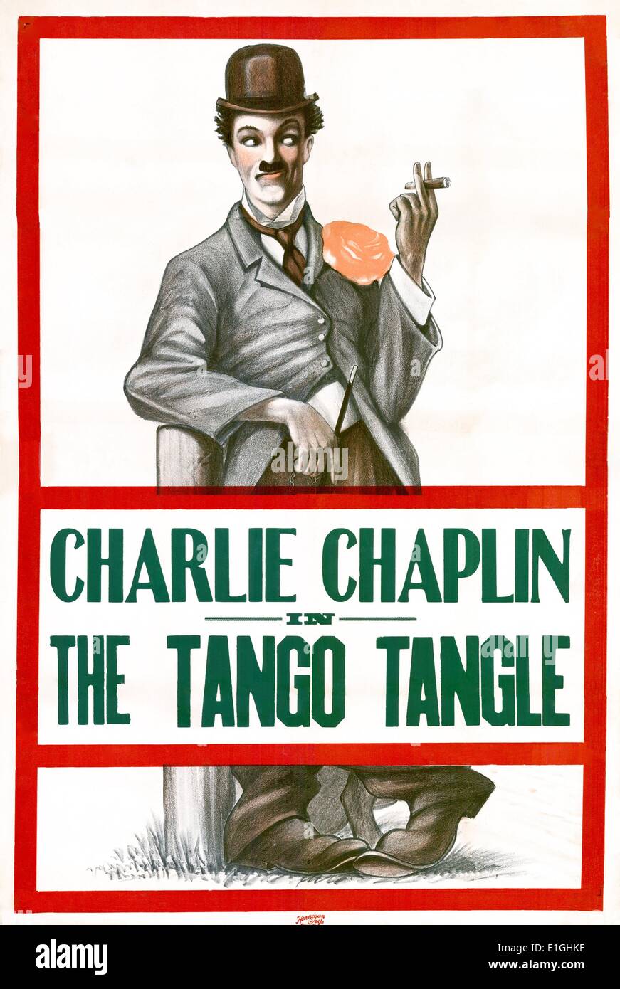 The Tango Tangle a 1914 American-made motion picture starring Charlie Chaplin and Fatty Arbuckle. Stock Photo
