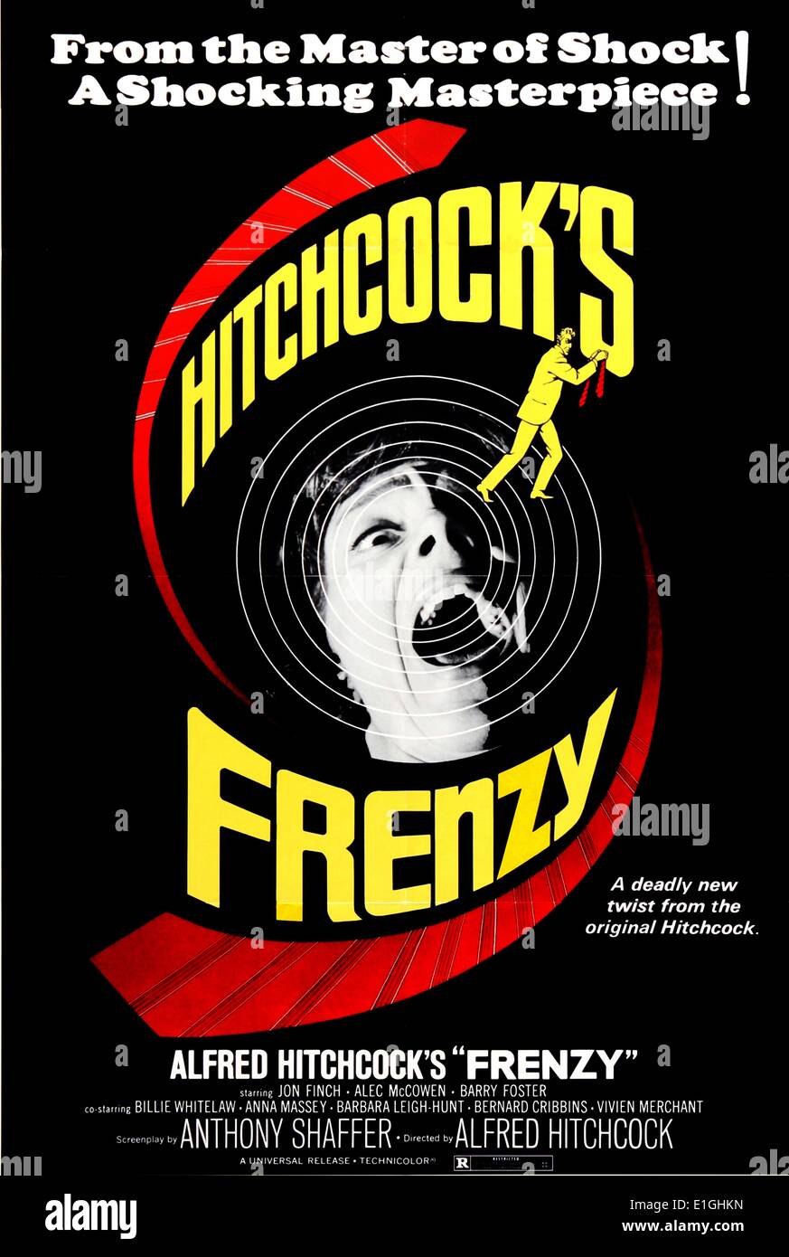 Hitchcock's "Frenzy" a 1972 British crime thriller starring Jon Finch. Stock Photo