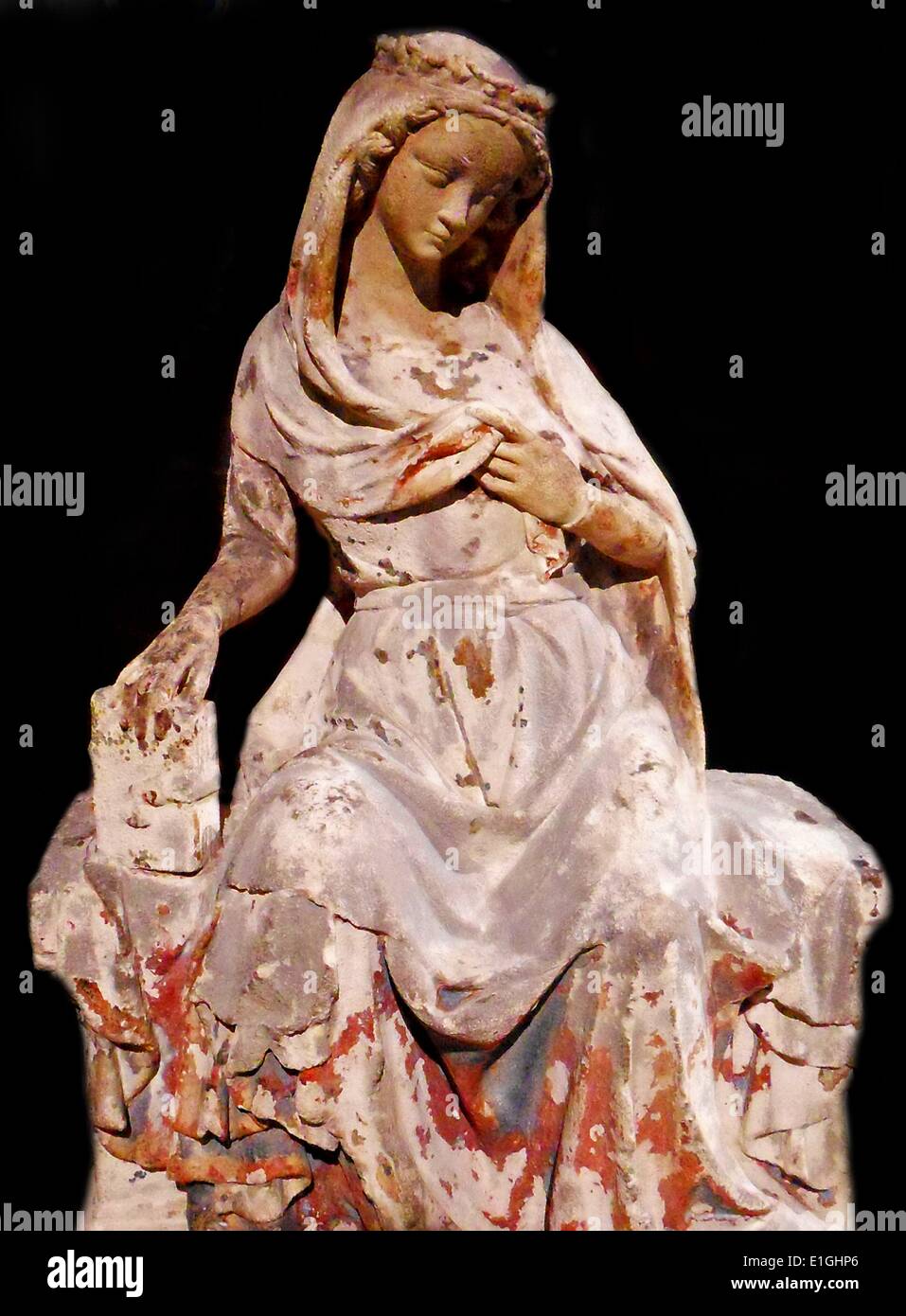 Virgin of the Annunciation.  Limestone with traces of paint.  French, Paris, carved about 1300-1310. Stock Photo