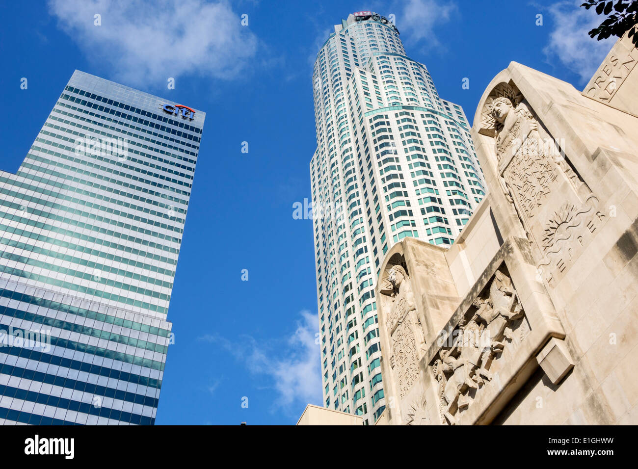 Los Angeles California,Financial District city skyline,skyscraper high-rise US Bank Tower Library Tower,postmodern architecture Pei Cobb tallest Citig Stock Photo