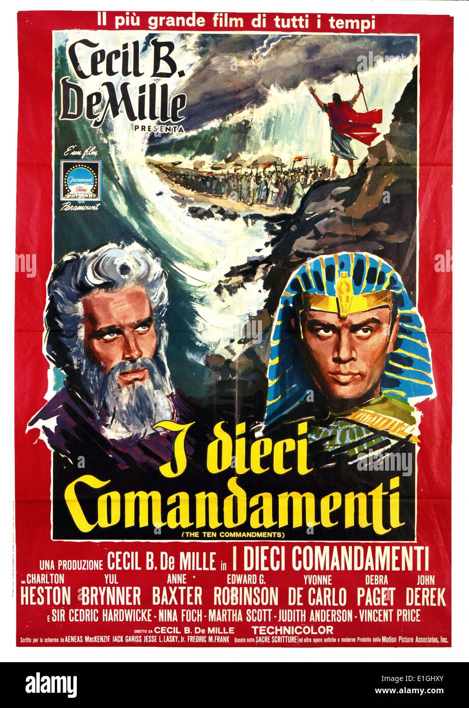 The Ten Commandments a 1956 American religious epic film starring Charlton Heston. Stock Photo