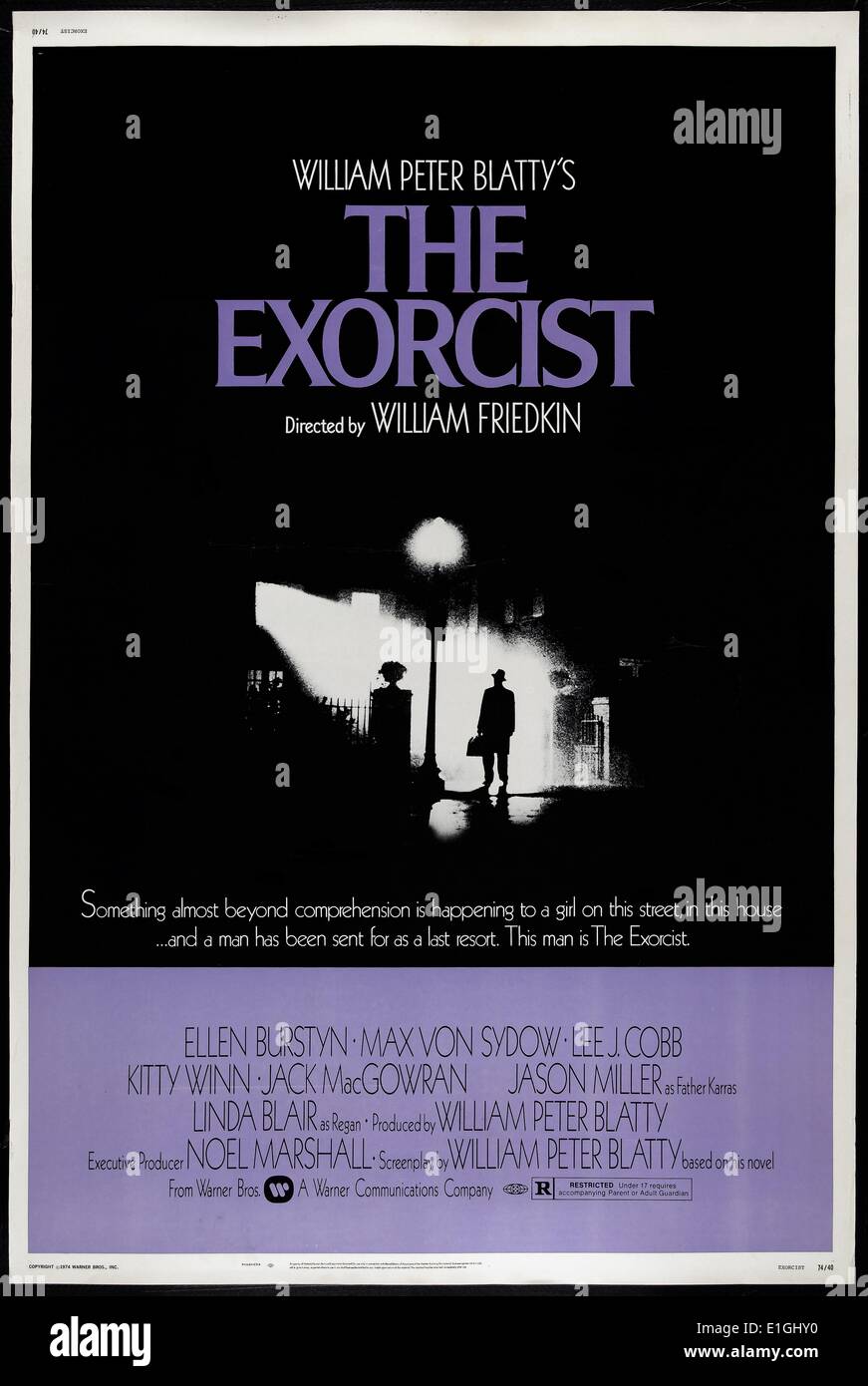 The Exorcist a 1973 American supernatural horror film starring Linda Blair and Max von Sydow. Stock Photo